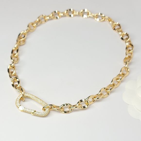 NEW Trendy Statement Pave CZ Carabiner Choker Necklace - Picture 5 of 10